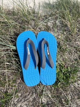 Brilliant Blue Natural Rubber Flip Flops, 10 of 10