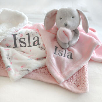Personalised Bunny Comforter And Bunny Sherpa Blanket Set, 3 of 12