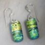 Yellow And Green Dichroic Glass Drop Earrings, thumbnail 7 of 8
