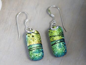 Yellow And Green Dichroic Glass Drop Earrings, 7 of 8