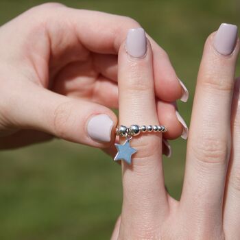 Sterling Silver Ball Bead Ring With Star, 3 of 8