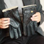 Men's Quilted Leather Gloves With Strap Detail, thumbnail 1 of 12