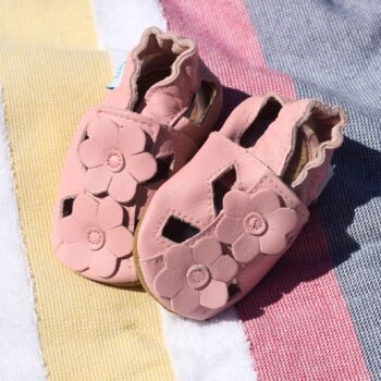 Dotty Fish Pink Flower Soft Leather Sandals With Barefoot Soles, 4 of 7