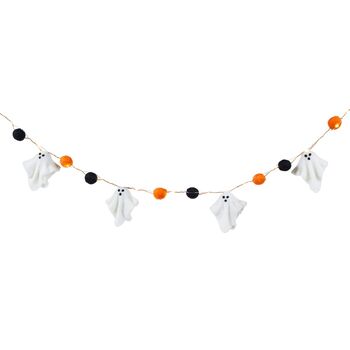 Halloween Pre Lit Felt Ghost And Pompoms LED Garland, 2 of 2