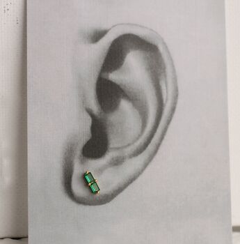 Cut Emerald Baguette Gold Studs, 3 of 5
