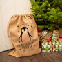 Personalised Christmas Penguin Hessian Sack, thumbnail 2 of 4