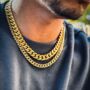 Gold Chunky 8mm Cuban Link Stainless Steel Chain, thumbnail 6 of 10