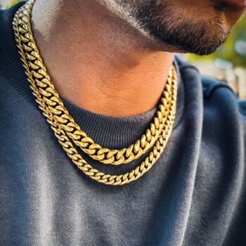 Gold Chunky 8mm Cuban Link Stainless Steel Chain, 6 of 10