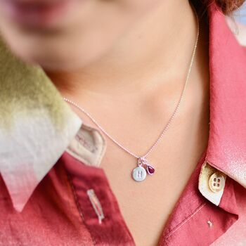 Girl's Personalised Initial And Teardrop Birthstone Necklace, 2 of 9