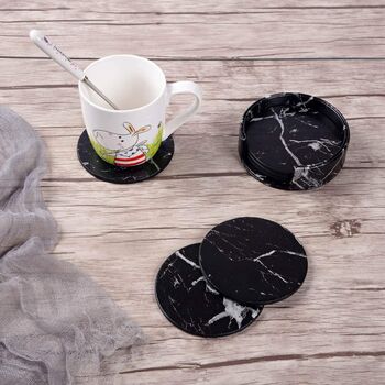 Six Pieces Marble Black Coasters For Drinks, 2 of 6