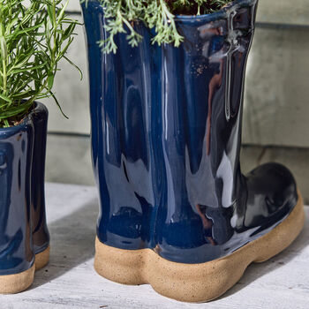 Set Of Two Personalised Blue Welly Planters, 5 of 9