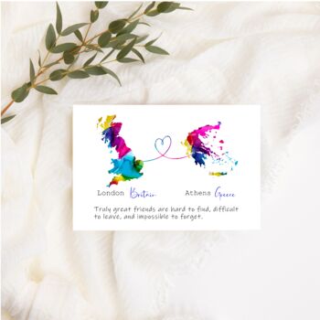 Personalised Map Print Any Two Countries Greetings Card, 2 of 3