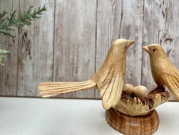 Wooden Bird Ornament Love Birds On Nest With Mushroom, 6 of 9