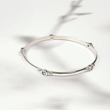 Personalised Holi Jewel Birthstone Silver Stacking Bangle, 2 of 12