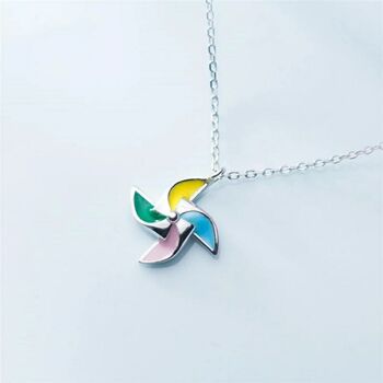 Colourful Rainbow Windmill Charm Summer Necklace, 3 of 6