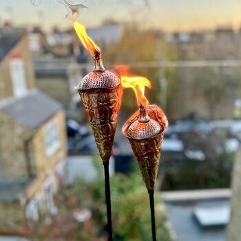 Pair Of Copper Lily Flower Oil Torches Ltzaf132, 3 of 5
