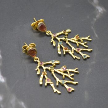 Green Pink Tourmaline Earrings: Gold Plated Sterling Silver, October Birthstone, 4 of 9