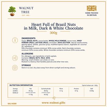 Milk, Dark And White Chocolate Brazil Nut Heart Tin Gift – 300g, 6 of 7