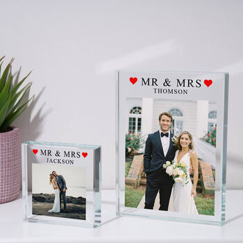 Personalised Mr And Mrs Glass Block, 3 of 3