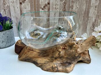 Large Driftwood Molten Glass Bowl Fruit Nuts Food Bowl Handmade Decor 24 28cm, 8 of 9
