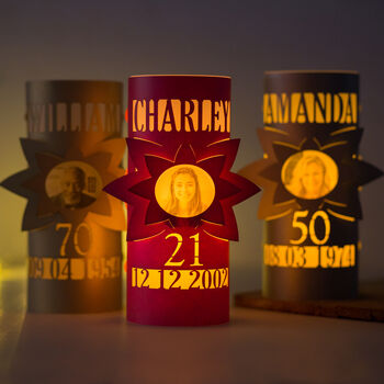 70th Birthday Lantern Photo Centrepiece Personalised, 3 of 10