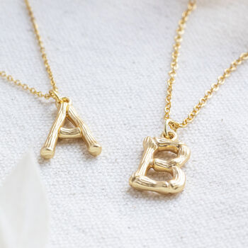 Bamboo Style Gold Plated Initial Necklace, 3 of 8