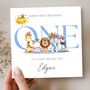 Blue Safari Animals 1st Birthday Card For Son, Daughter, Any Relationship, thumbnail 1 of 4