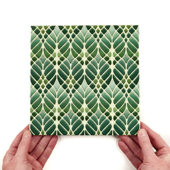 Art Nouveau Green Ceramic Handprinted Tile, 3 of 11