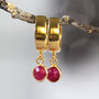 Real Ruby Huggie Earrings In Gold Or Silver, thumbnail 3 of 12
