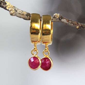 Real Ruby Huggie Earrings In Gold Or Silver, 3 of 12