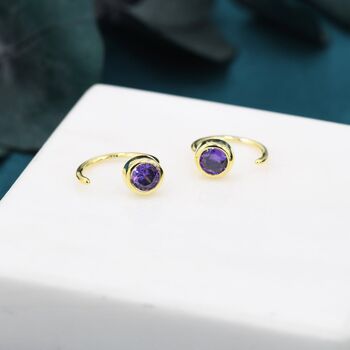 Amethyst Purple 4mm Cz Huggie Hoop Earrings, 2 of 12