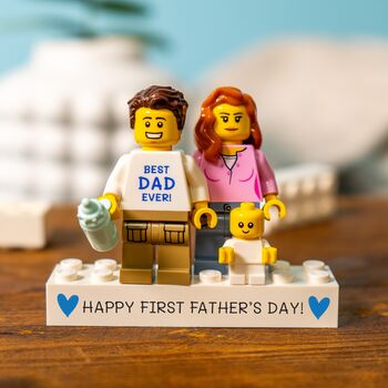 Personalised First Father’s Day Lego® Brick Minifig Gift: Cute New Parents Keepsake With Baby, 2 of 11