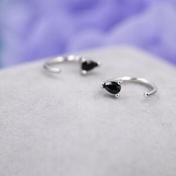 Black Cz Droplet Huggie Hoop Earrings Two, 5 of 11