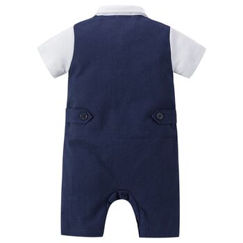 Baby Boy's All In One Linen Short Outfit With Bow Tie, 2 of 4