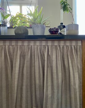 Velcro Sink Skirt, Putty And Beige Bespoke Stripy Cabinet Curtain, 4 of 5