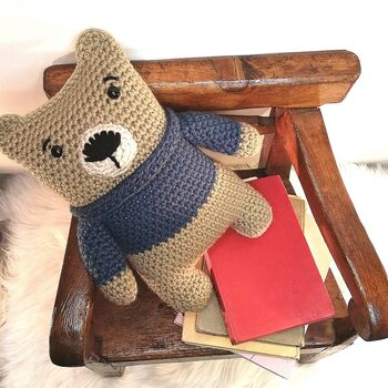 Handmade Chunky Crochet Square Bear Soft Toy, 5 of 5