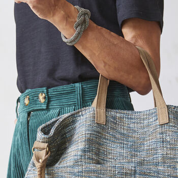 Fair Trade Woven Cotton Leather Double Handle Handbag, 9 of 9