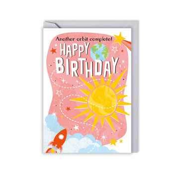 Kids Space Birthday Card – Another Orbit Complete, Fun Sun And Rocket Design, Birthday Greeting For Children, 2 of 3