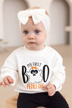 My First Boo Halloween Personalised Embroidered Sweatshirt Jumper Optional Bow, 2 of 4