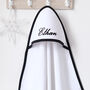 Personalised Baby Hooded Towel With Black Trim, thumbnail 1 of 7