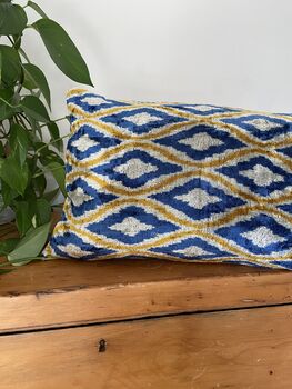 Velvet Blue, Yellow And Beige Cushion Cover, 2 of 7