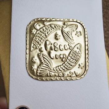 Handmade Personalised Gold Pisces Birthday Card, 2 of 4