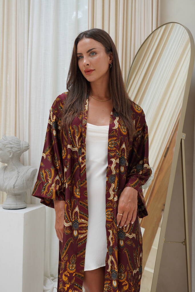 Burgundy Satin Kimono Robe, 1 of 5