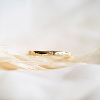 Celestial Engraved Diamond Ring In Solid Gold, 2 of 7