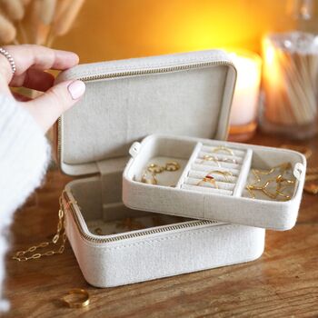 Personalised Natural Linen Jewellery Case, 5 of 9