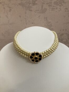Gold Plated Kundan Stone And Pearl Necklace Set Black, 2 of 9
