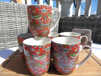 Set Of Six Aspen Mugs In Red Strawberry Thief, 6 of 12
