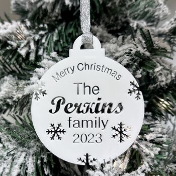 Merry Christmas Family Name Bauble With Year, 2 of 6