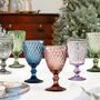 Set Of Four Vintage Embossed Coloured Wine Glasses, thumbnail 1 of 12