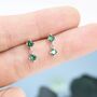 Tiny Emerald Green Double Cz Dangle Stud Earrings, thumbnail 6 of 10